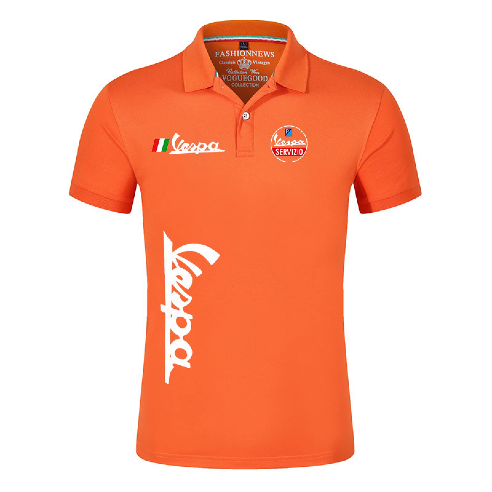 Men's Short Sleeve Polo Shirts - Breathable Summer Casual Shirt for Men, Orange XL | Vespa Inspired Design | Perfect for Outdoor Activities, Golf & Casual Wear