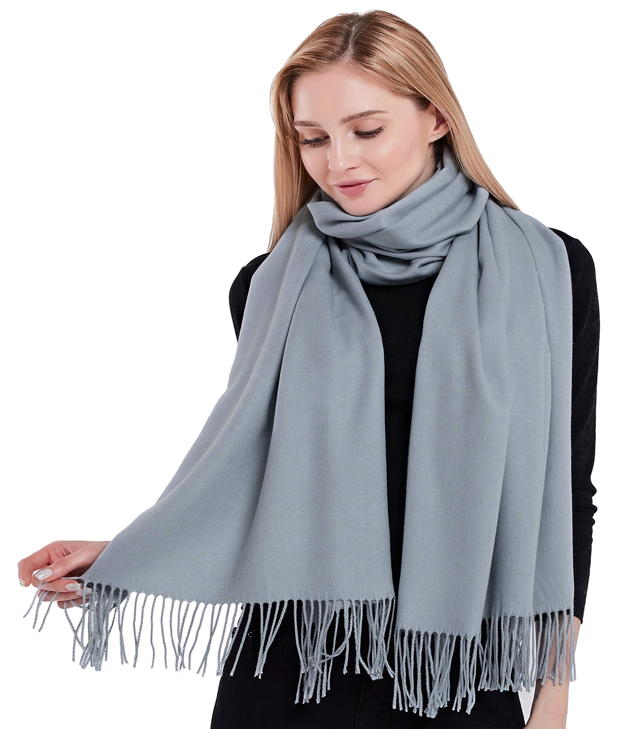 Stylish CJ Apparel Solid Color Cotton Blend Shawl with Tassels - Soft Scarf Wrap, Pashmina Stole & Head Cover - Perfect for Winter Fashion, Office Wear & Evening Outfits
