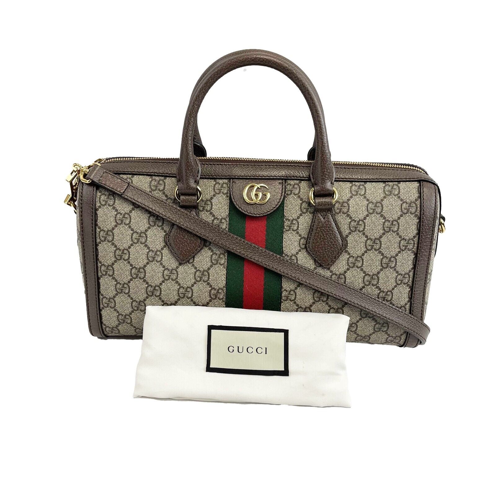 Gucci Ophidia GG Medium Boston Bag in Brown Canvas with Top Handle & Adjustable Shoulder Strap - Perfect for Work, Travel & Everyday Luxury
