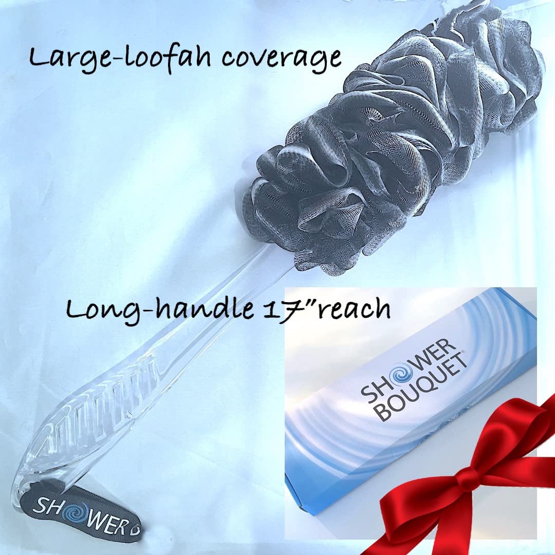 Charcoal Back Scrubber Loofah 2-Pack - Extra Large Soft Mesh Bath Sponge with Long Handle for Men & Women | Exfoliating & Cleansing Shower Accessories | Perfect for Deep Cleaning & Relaxing Bath Time