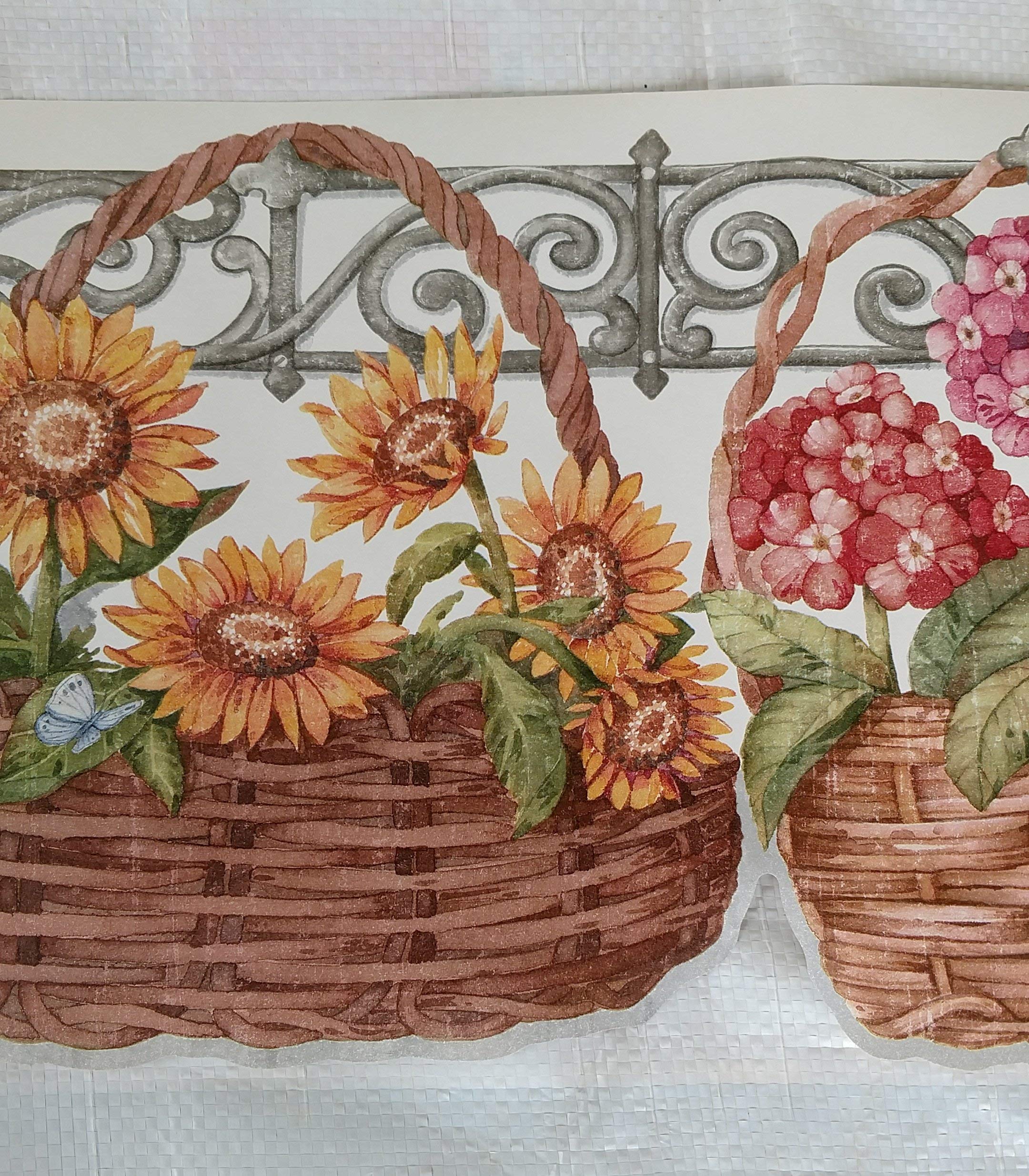 Floral Baskets Gardening & Kitchen Country Wallpaper Border - Perfect for Farmhouse Decor, Cottage Style Kitchens, and Vintage Home Accents