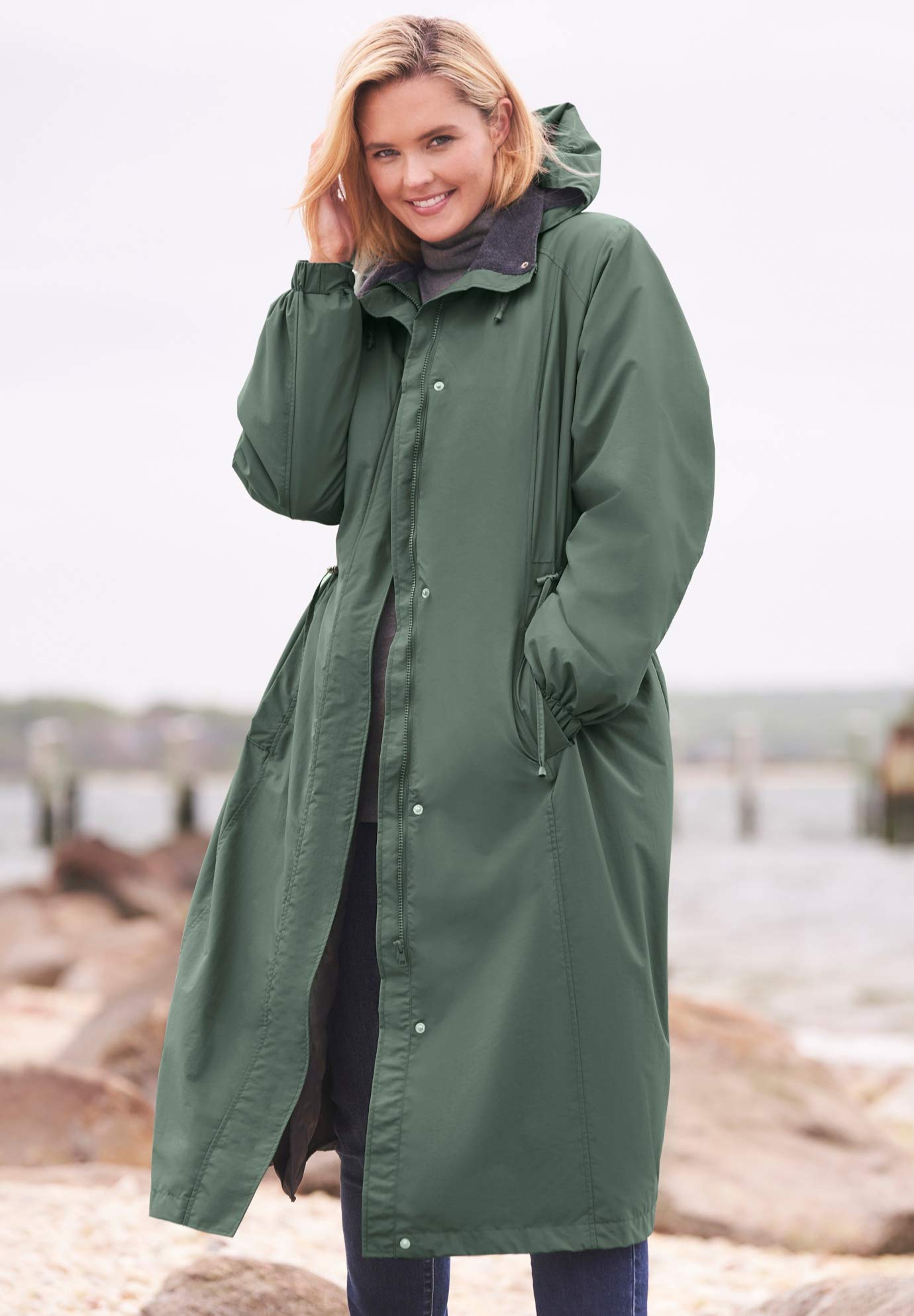Women's Plus Size Long Hooded Taslon Jacket - Water-Resistant Lightweight Outerwear for Casual & Outdoor Activities | Perfect for Hiking, Travel & Everyday Wear