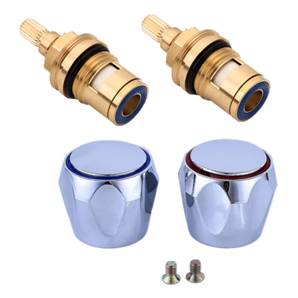 2 Sets Faucet Repair Kit - Outdoor Faucet Handle & Shower Faucet Rebuild Kit with Diamond Brass Valve - Durable Metal Bathtub Tap Accessories for Bathroom, Kitchen & Outdoor Use