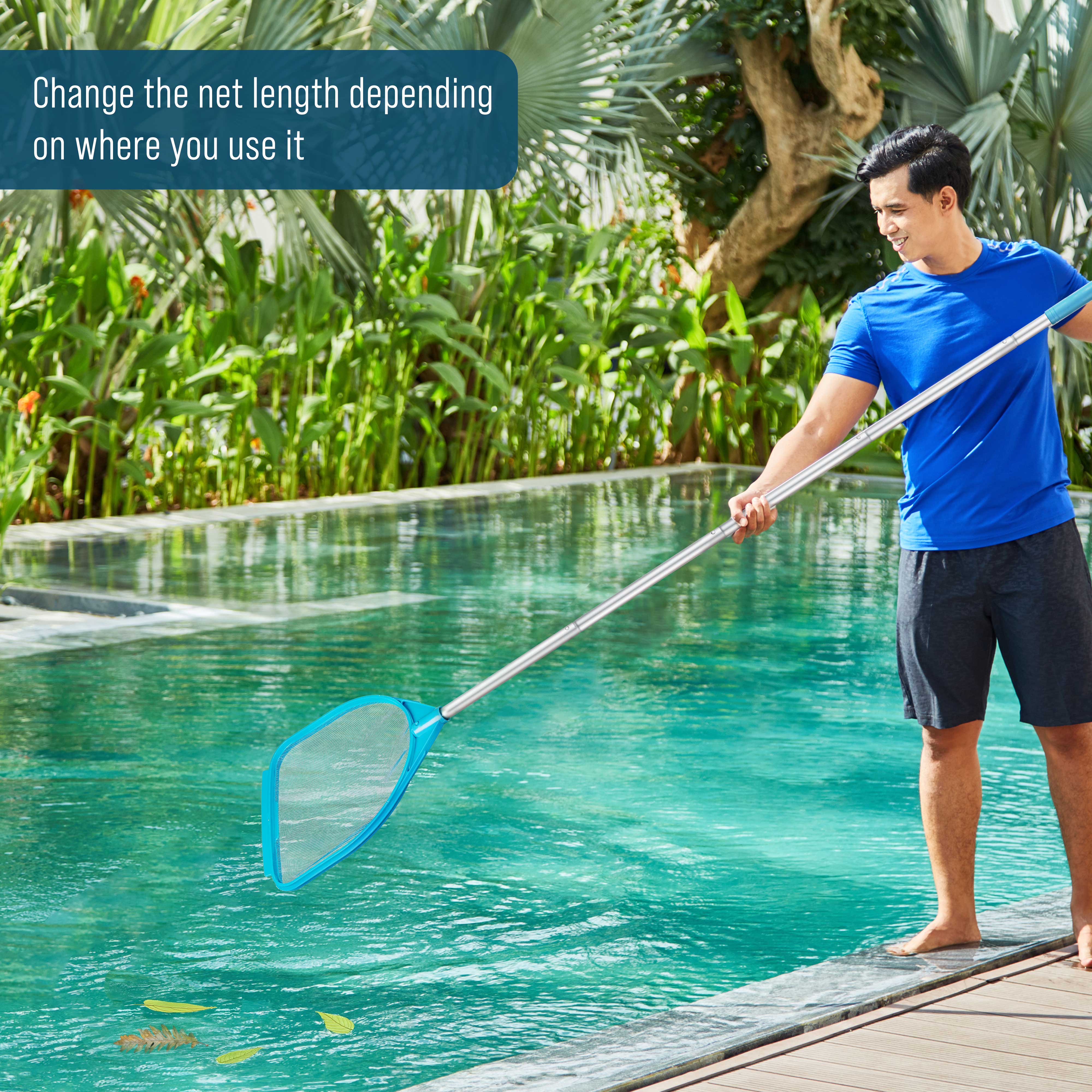 **5FT Pool Leaf Skimmer Net with Pole - Fine Mesh Handheld Skimmer for Leaves & Debris - Ideal for Pools, Spas, Hot Tubs & Above Ground Maintenance**