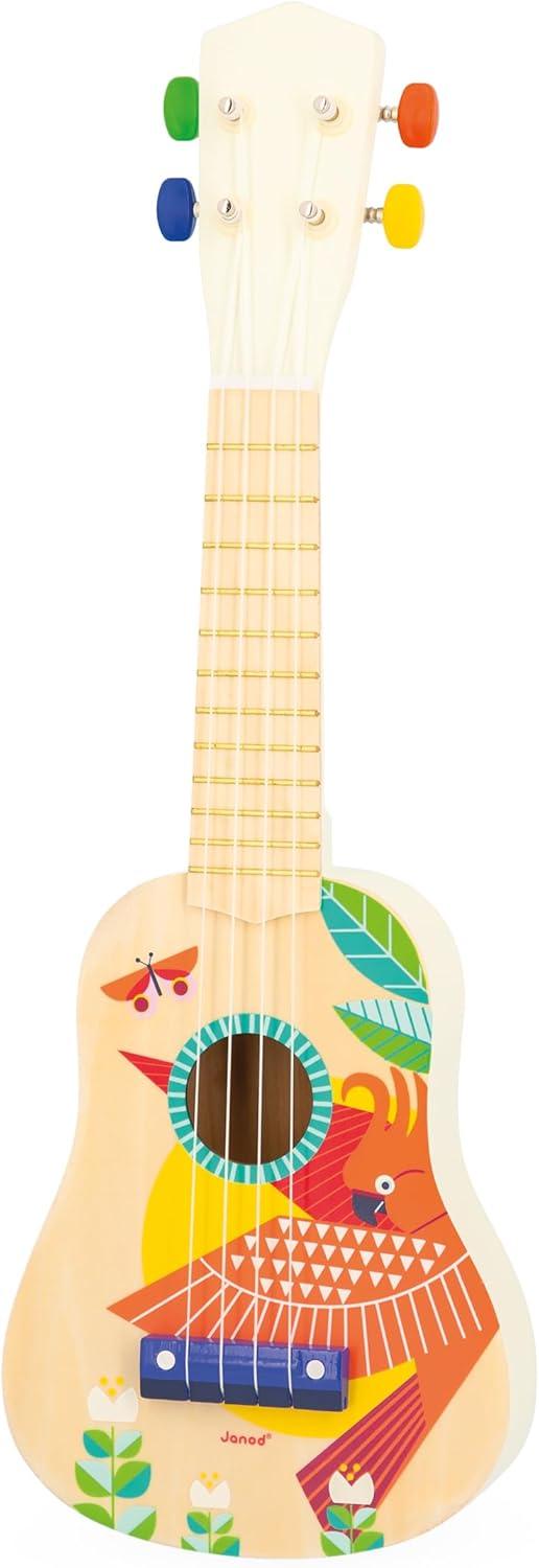 Janod Gioia Wooden Ukulele for Kids - Premium Children's Musical Instrument with Natural Finish - Perfect for Beginners, Gifts & Home Music Play