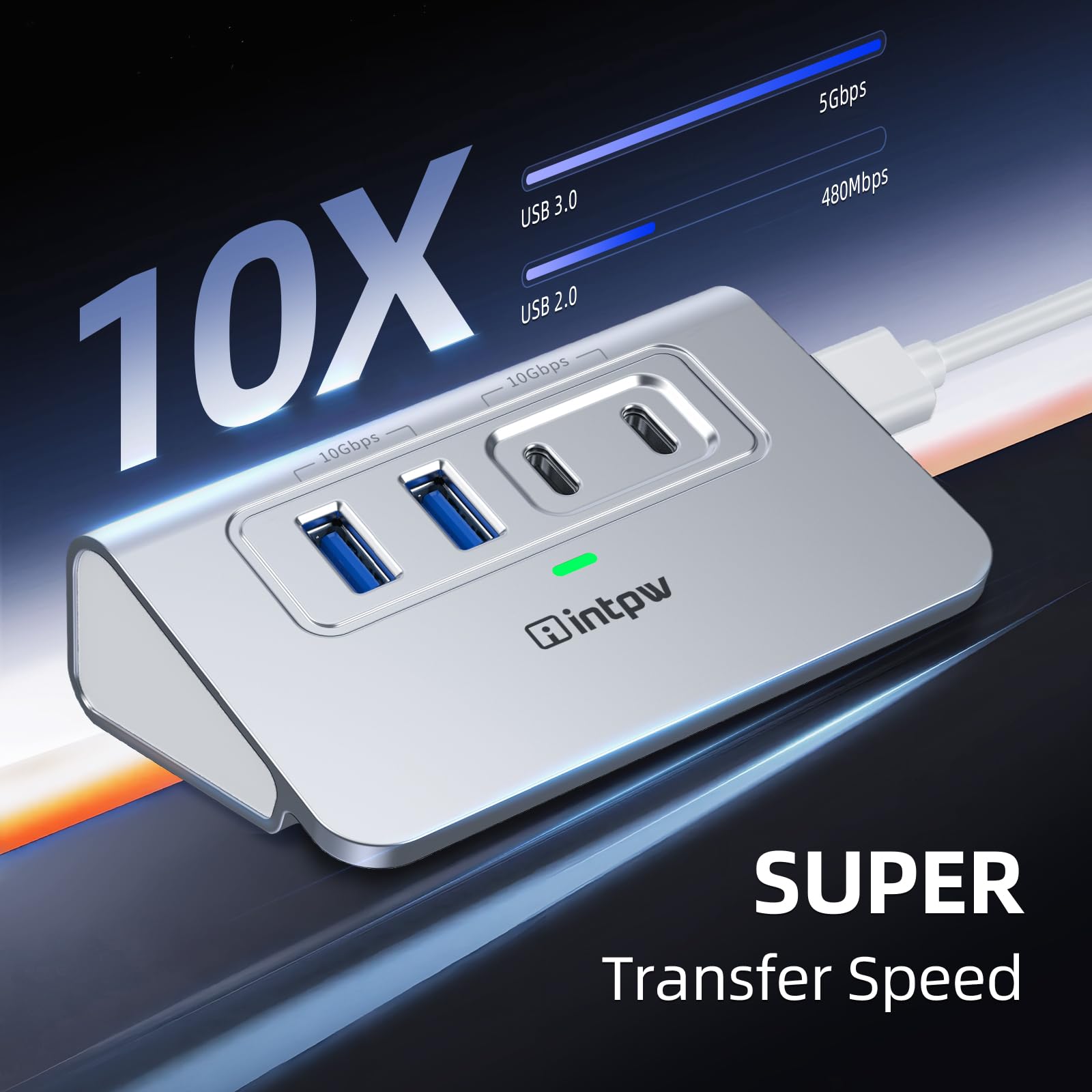 4-in-1 USB C Hub with 10Gbps Data Transfer - 2x USB C 3.2 & 2x USB A 3.2 Ports - Aluminum USB Splitter with 3.3ft Cable for MacBook, Windows Laptop, PC - Perfect for Flash Drives, Printers, Cameras, Keyboards & Mouse