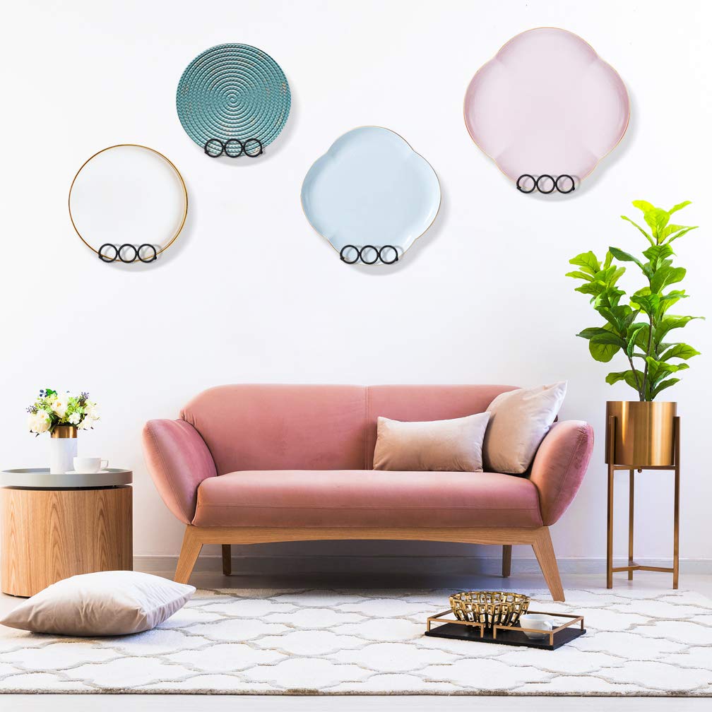 Mocoum 4 Pack Wall Mount Plate Display Stands - 6 Inch Medium Wall Easel Holder for Decorative Plates, Picture Frames & Art Displays | Vertical Plate Hanger with Three Circles | Perfect for Home Decor, Gallery Wall & Kitchen Display
