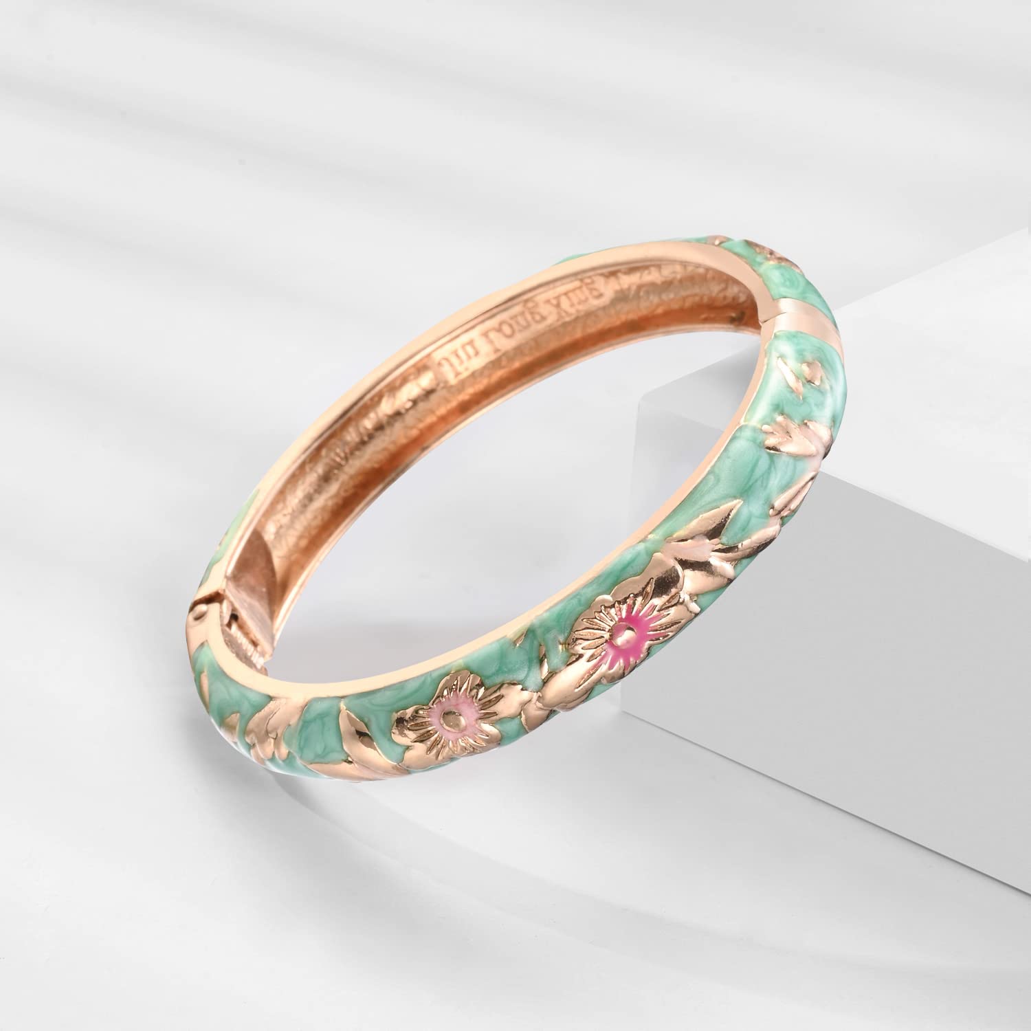 Vintage Cloisonne Enamel Flower Bracelet - Gold Plated Cuff Bangle for Women - Elegant Handmade Jewelry Gift Set with Box - Perfect for Parties, Weddings & Special Occasions
