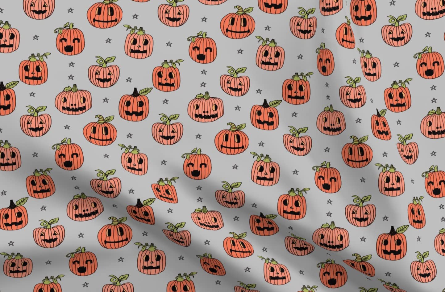 Halloween Cute Pumpkin Pattern Gray Printed Minky Fabric - Soft Plush Fat Quarter for Baby Blankets, Quilt Backing, Sewing Projects | Fall Autumn Decor, October Seasonal Crafts, DIY Home Decor