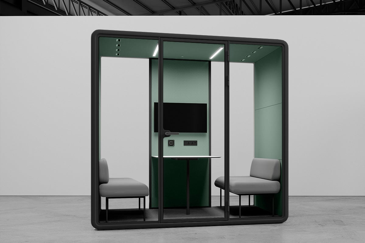 Nest 4 Person Meeting Booth with Echo Panel & Fabric - Soundproof Office Pod for Team Collaboration & Private Calls