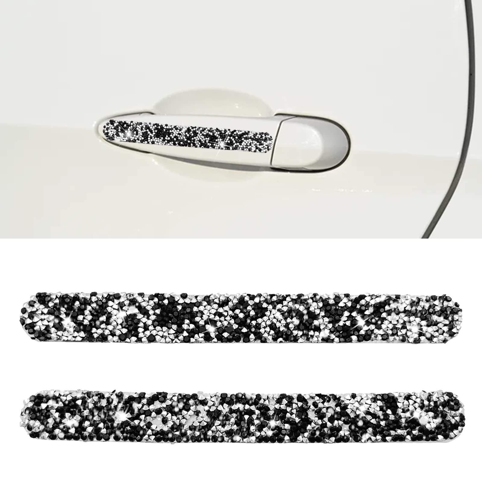2PCS Bling Rhinestone Car Door Handle Protectors - Universal Reflective Scratch Protection Stickers for Cars, SUVs & Trucks | Enhance Safety & Style for Night Driving & Parking