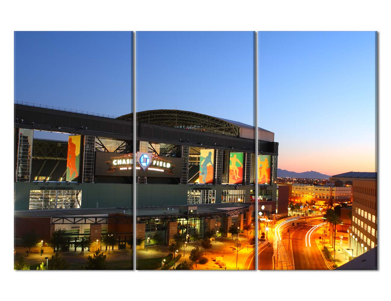Phoenix Arizona Landscape Canvas Prints - 3 Panels Baseball Stadium Painting, Chase Field Wall Art, Sports Picture for Living Room, Bedroom, Kitchen, Office - Framed Ready to Hang (60