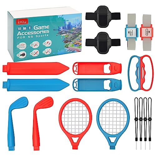 Nintendo Switch Sports Accessories 18-in-1 Bundle - Tennis Rackets, Sword Grips, Golf Clubs & Wrist Straps for Switch Sports Game - Perfect for Family Game Night & Multiplayer Fun