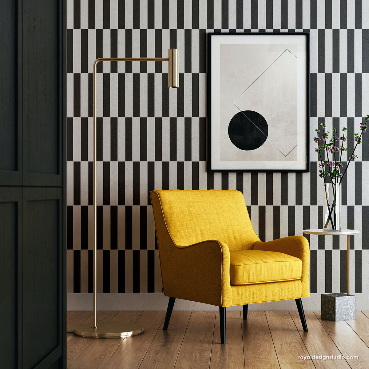 Get in Line Large Wall Stencil - Reusable DIY Home Decor Template for Painting Patterns on Walls, Furniture & Floors - Perfect for Bedrooms, Living Rooms & Nursery Accent Walls