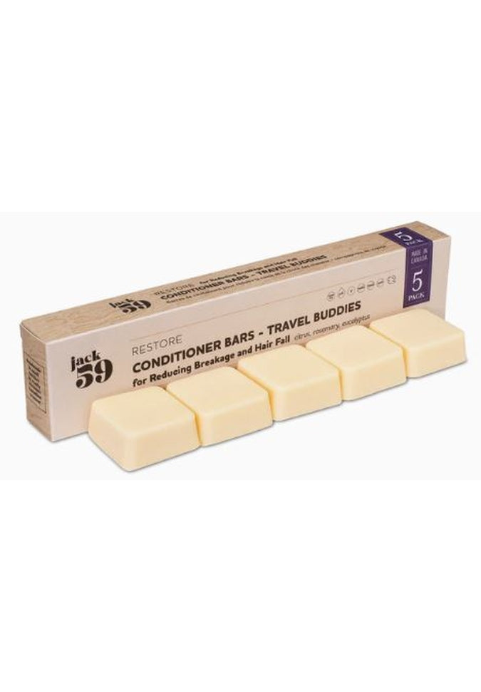 Jack59 Travel Size Conditioner Bar Refill 5 Pack - Sulfate Free, Vegan & Eco-Friendly Hair Care for Camping, Gym & Air Travel