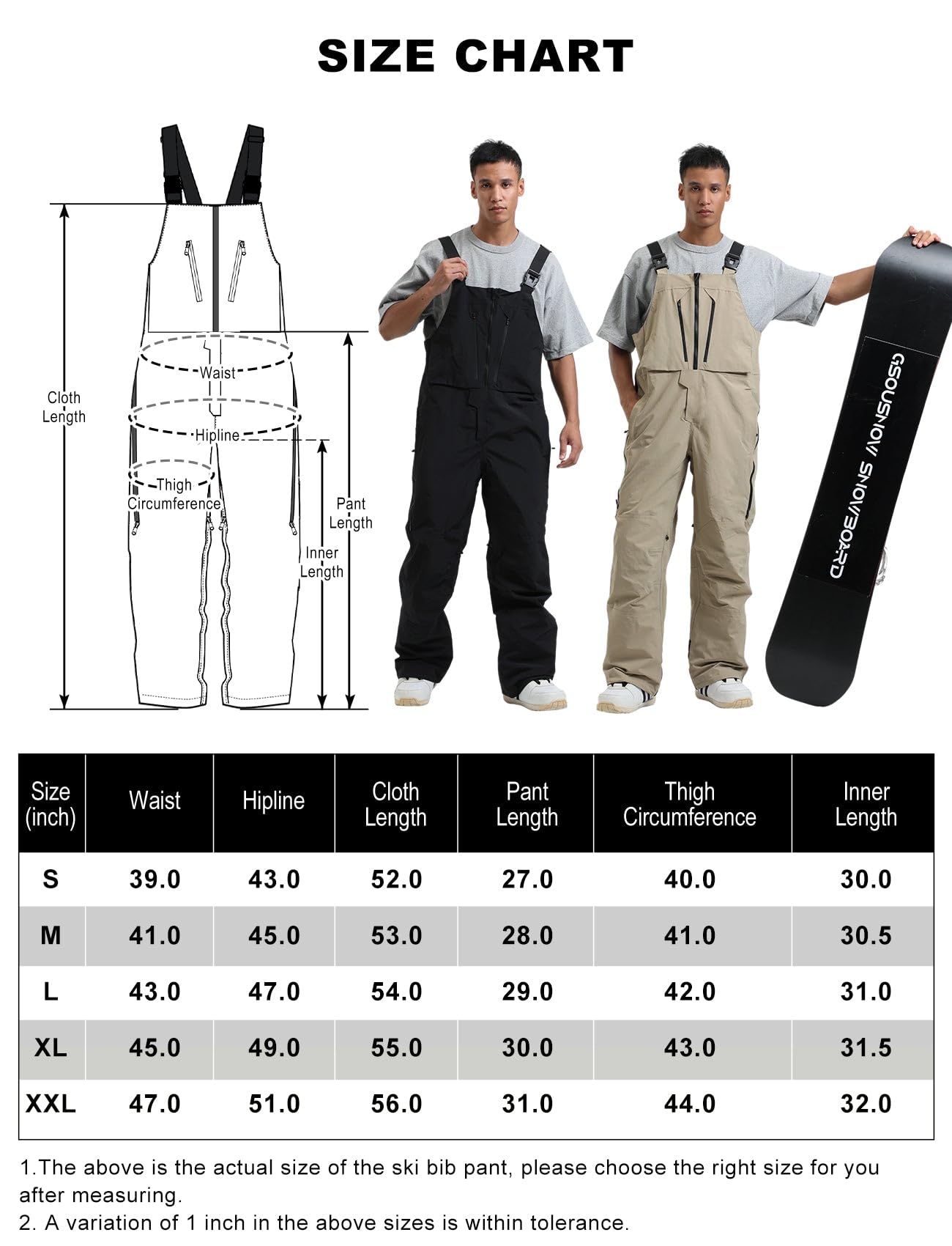 GSOU SNOW Men's & Women's Ski Bib Overalls - Waterproof Windproof Insulated Snowboard Pants for Winter Sports | Warm Snowboarding, Skiing & Outdoor Activities