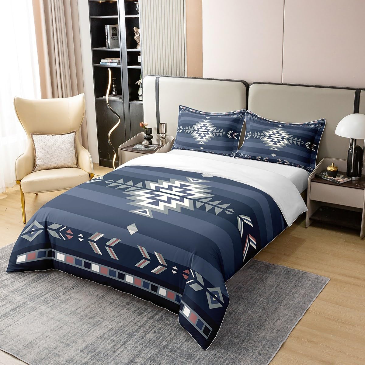 Twin Size 100% Cotton Southwestern Duvet Cover Set - Native American Tribal Geometric Pattern Bedding | Ultra Soft Blue Comforter Cover with Zipper Closure | Perfect for Boho Bedroom Decor, Guest Room & Southwest Style Home