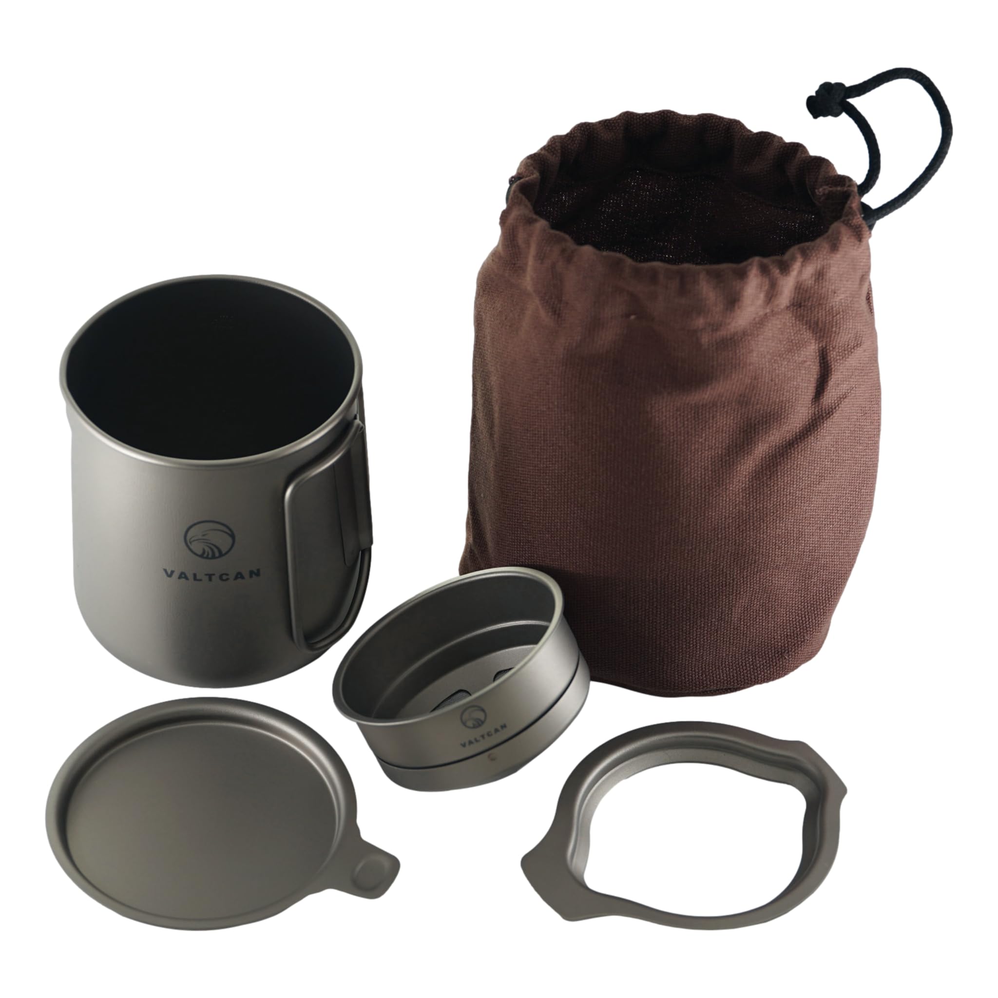 Valtcan 600ml Titanium Coffee Cup with Pour Over Drip Mesh Brewing System - 20oz Insulated Travel Mug & Milk Pitcher - Perfect for Camping, Office & Home Brewing