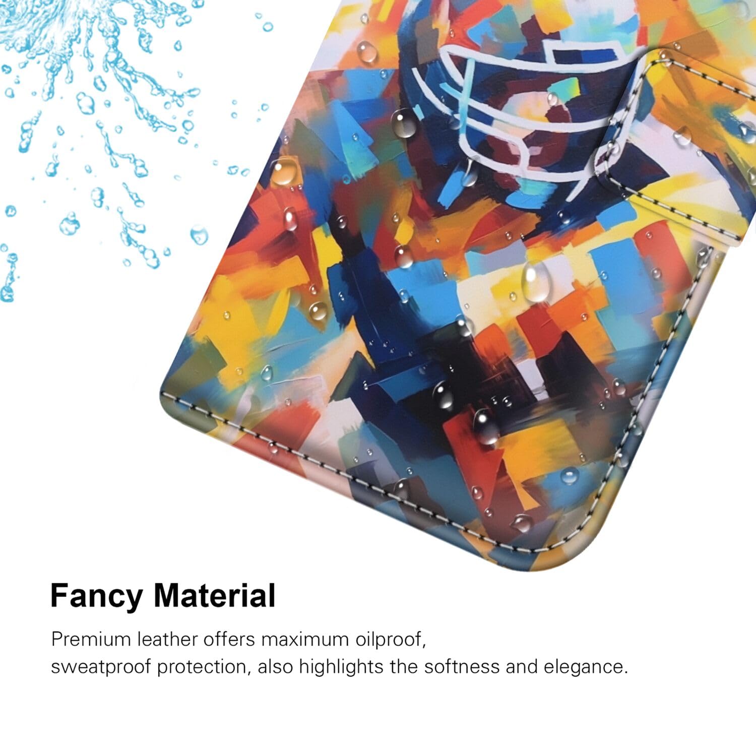 Premium PU Leather Wallet Case for Moto One Vision & P40 - Magnetic Stand, Card Holder & Shockproof Design with Wrist Strap | American Football Rugby Art Print | Perfect for Daily Use, Travel & Business Meetings