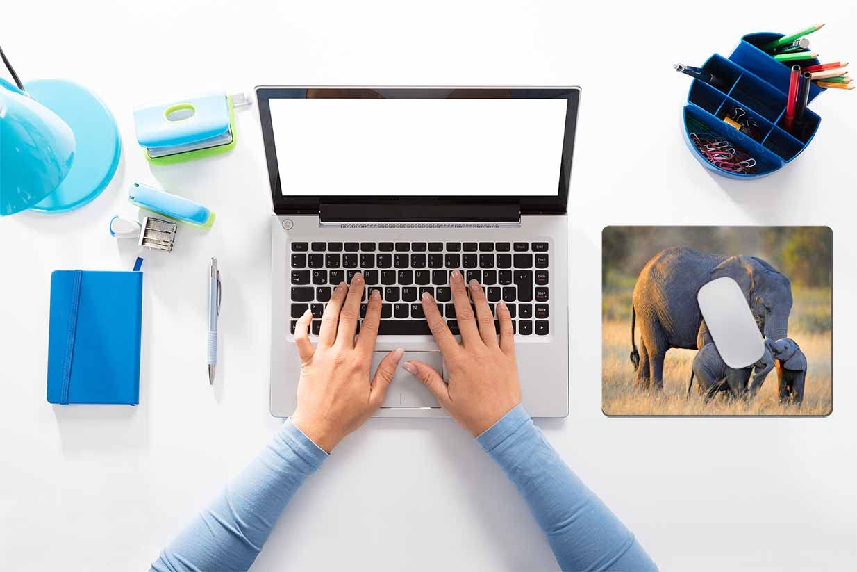 Elephant with Babies Mouse Pad - Non-Slip Rubber Base Smooth Surface Rectangle Mousepad for Computer, Laptop & Office Use | Custom Design Desk Accessory for Work, Gaming & Home Office Setup
