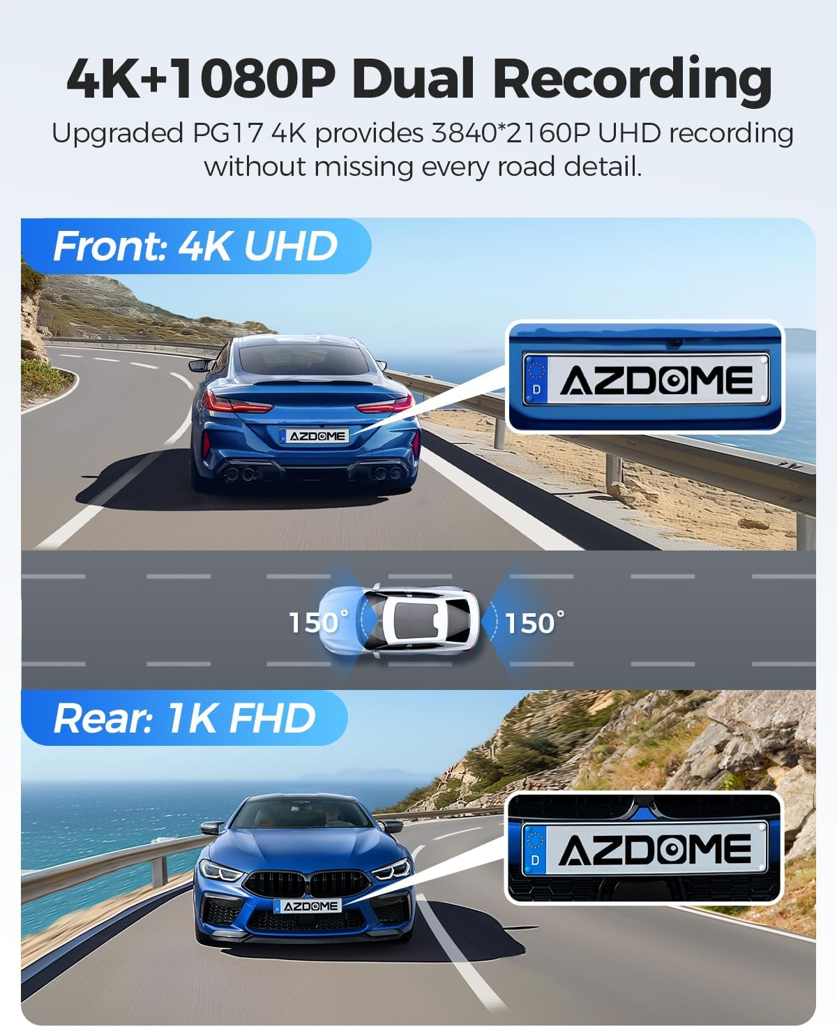AZDOME PG17 4K Dual Dash Cam with WiFi & GPS - Front and Rear 12