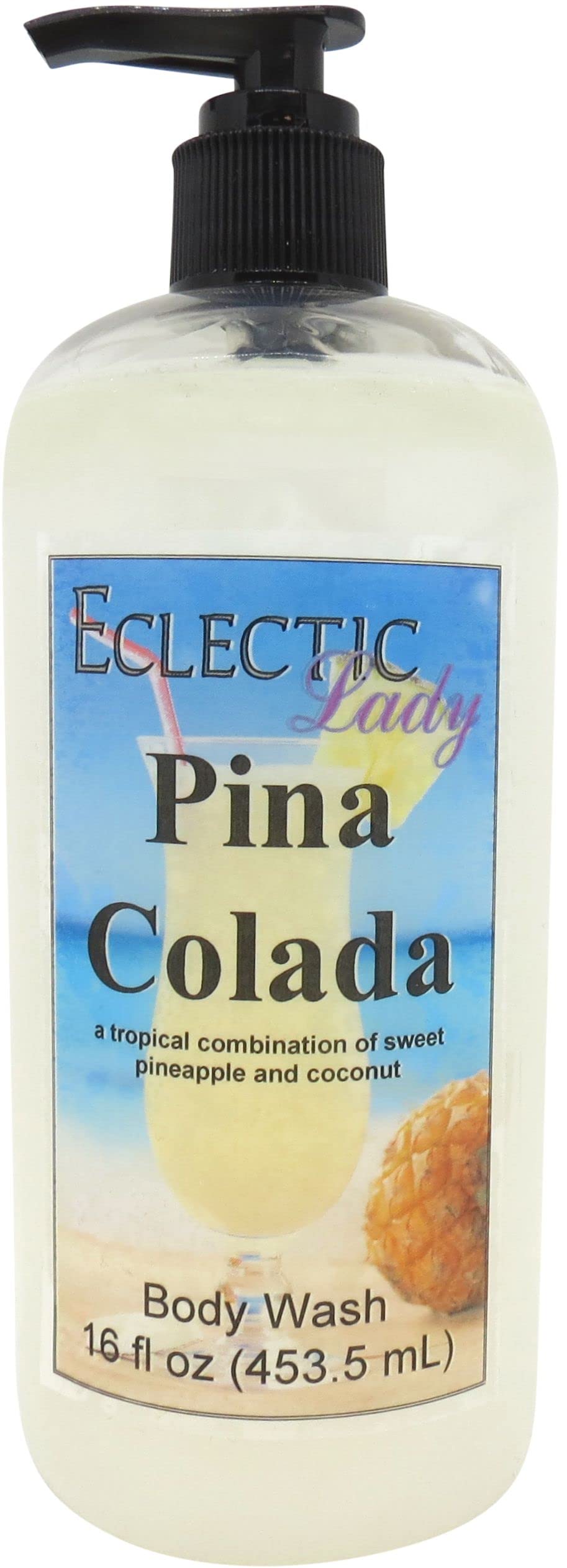 Organic Pina Colada Scented 3-in-1 Body Wash, Bubble Bath & Hand Soap - Phthalate-Free, Vegan & Cruelty-Free Liquid Pearl Cleanser for Women, Handcrafted in USA (16 oz) - Perfect for Spa Days, Relaxing Baths & Tropical-Themed Gifts