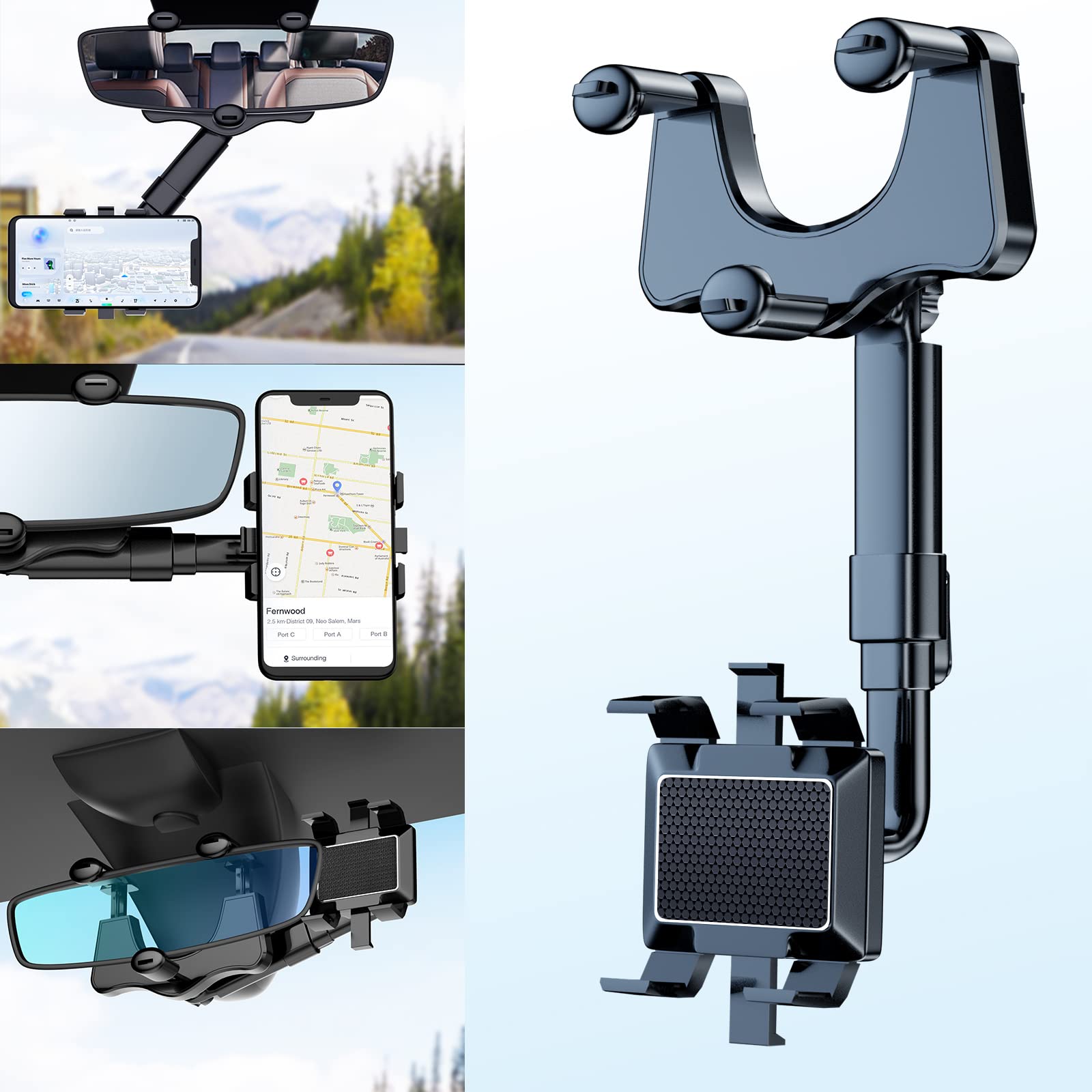 360° Rotatable & Retractable Car Phone Mount Holder - Universal Adjustable Phone Stand for iPhone 13/12/11/Pro Max/XR & All Smartphones - Perfect for GPS Navigation, Hands-Free Calls & Safe Driving
