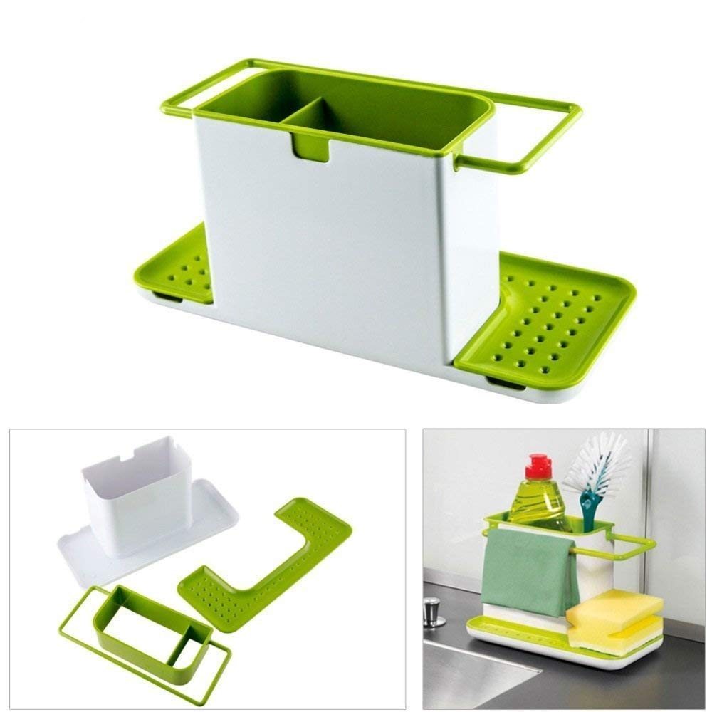 3-in-1 Kitchen Sink Organizer Rack for Dish Soap & Sponge - Bathroom & Kitchen Use