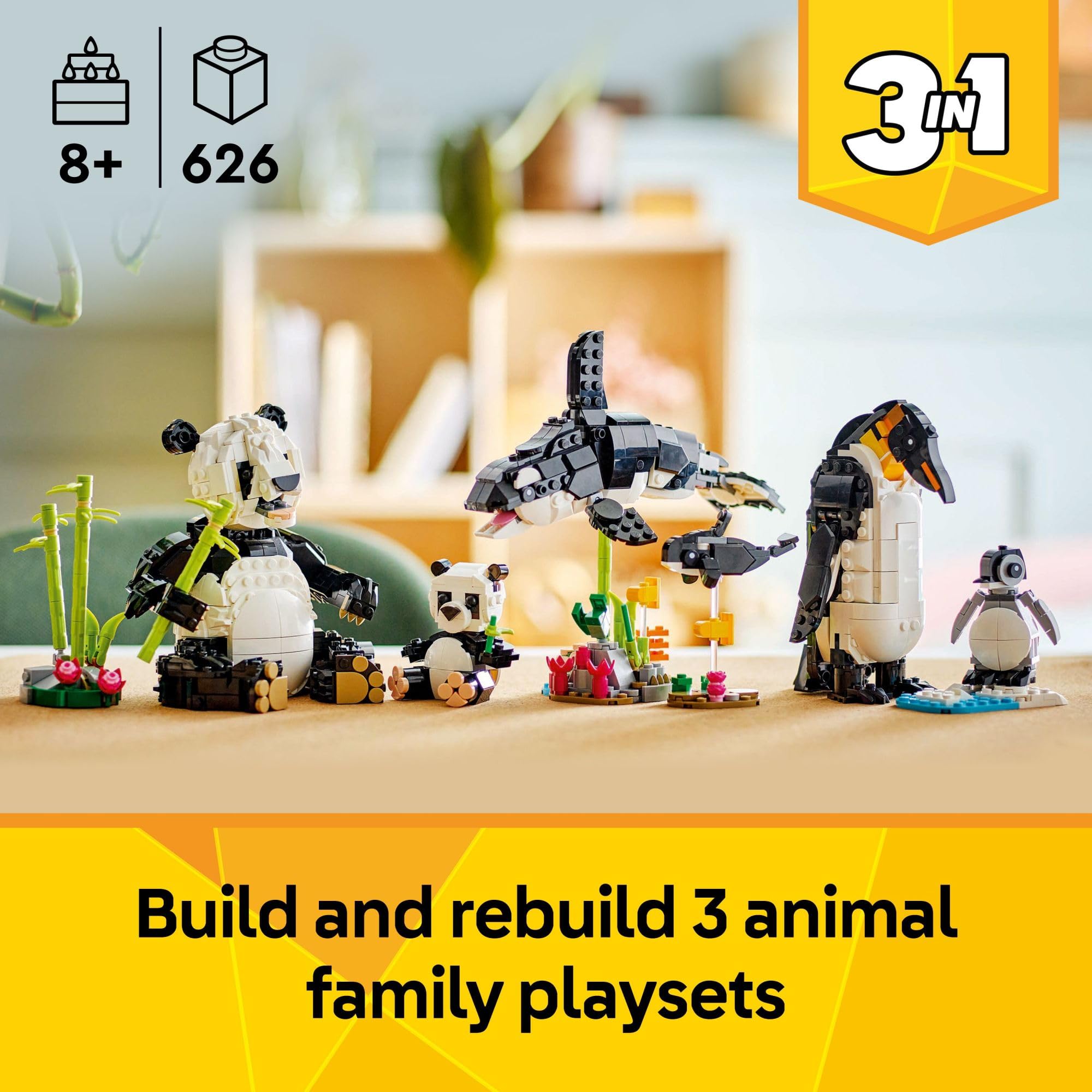 LEGO Creator 3-in-1 Wild Animals Panda Family Building Set (31165) - Build Panda, Penguin or Orca Animal Figures - Creative STEM Toy for Kids Ages 8+ - Perfect Birthday Gift for Boys & Girls - Fun for Imaginative Play & Animal Lovers