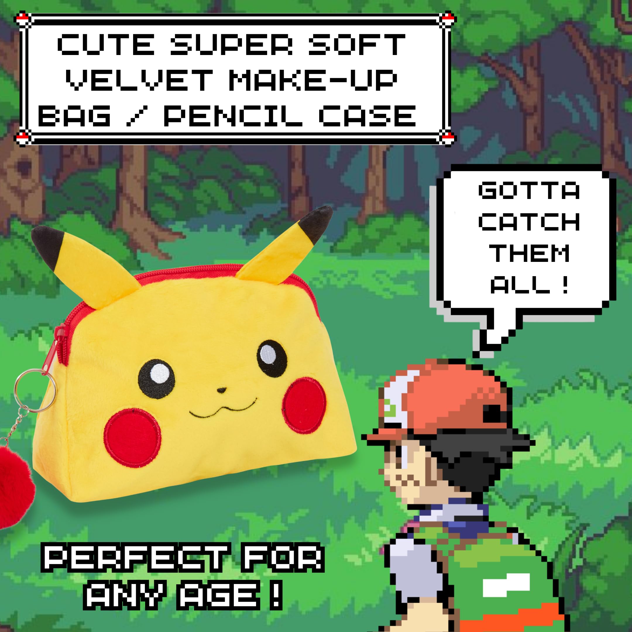 Pokemon Pikachu Plush Toiletry Bag - Waterproof Makeup Cosmetic Pouch for Travel, Gym & School - Cute Yellow Pencil Case & Toiletries Organizer