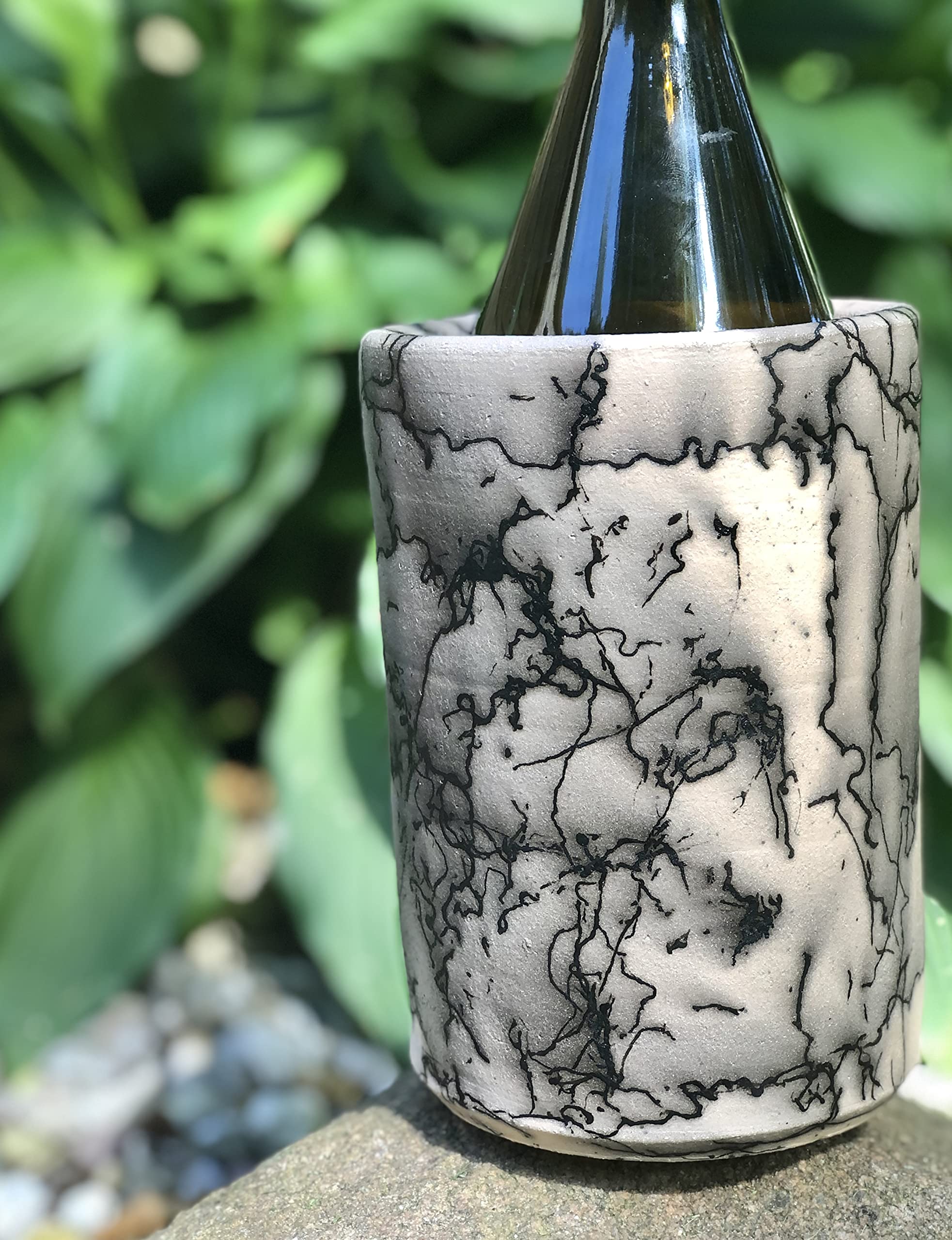 Handmade Horsehair Raku Pottery Wine Chiller & Cooler - Unique Ceramic Home Decor for Wine Lovers | Perfect for Dinner Parties, Gifts & Wine Cellar Display