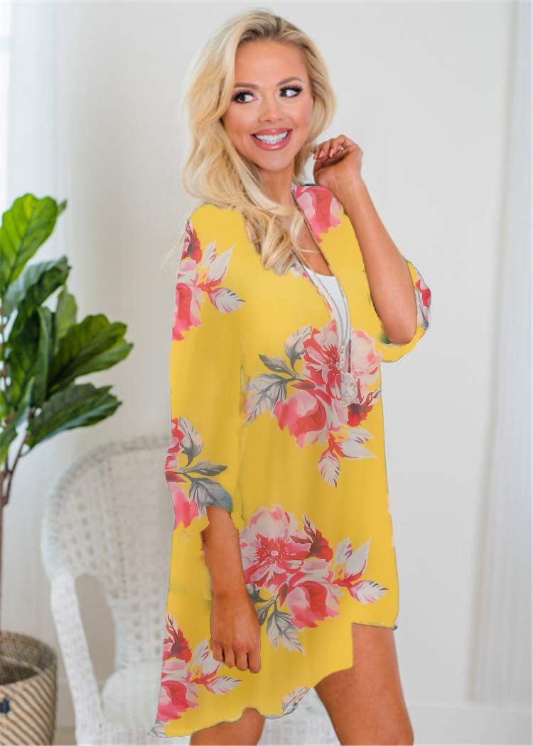 Women's Floral Kimono Cardigan - Lightweight Summer Beach Cover Up, Casual Loose Blouse Tops for Vacation, Poolside, Boho Outfits & Date Nights