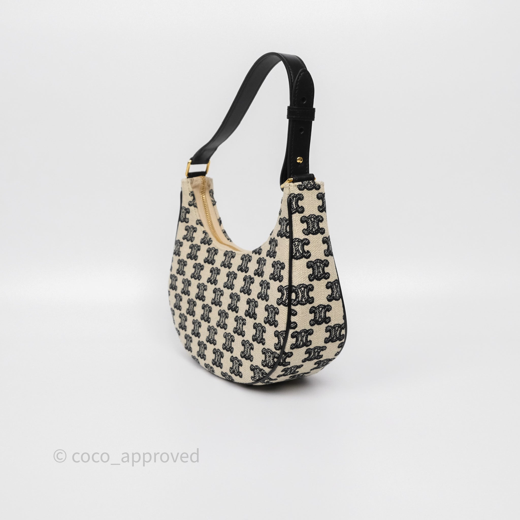 Celine Medium Ava Bag Triomphe Embroidered Black Natural Leather Crossbody Purse - Perfect for Work, Travel & Everyday Use