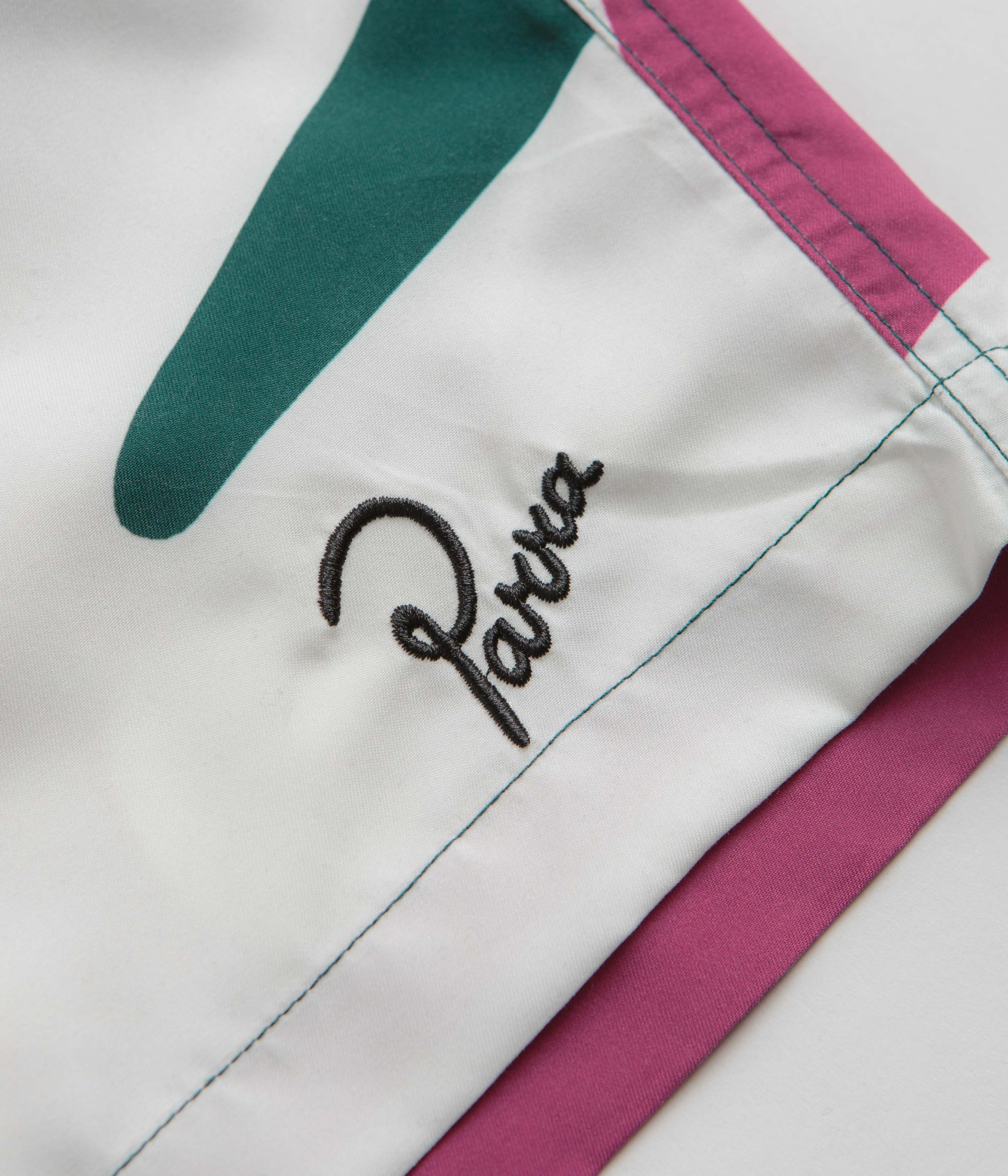 Parra Beached In White Swim Shorts for Men - Quick Dry Beach Swimwear with Multi Pocket - Perfect for Swimming, Surfing, and Summer Vacations