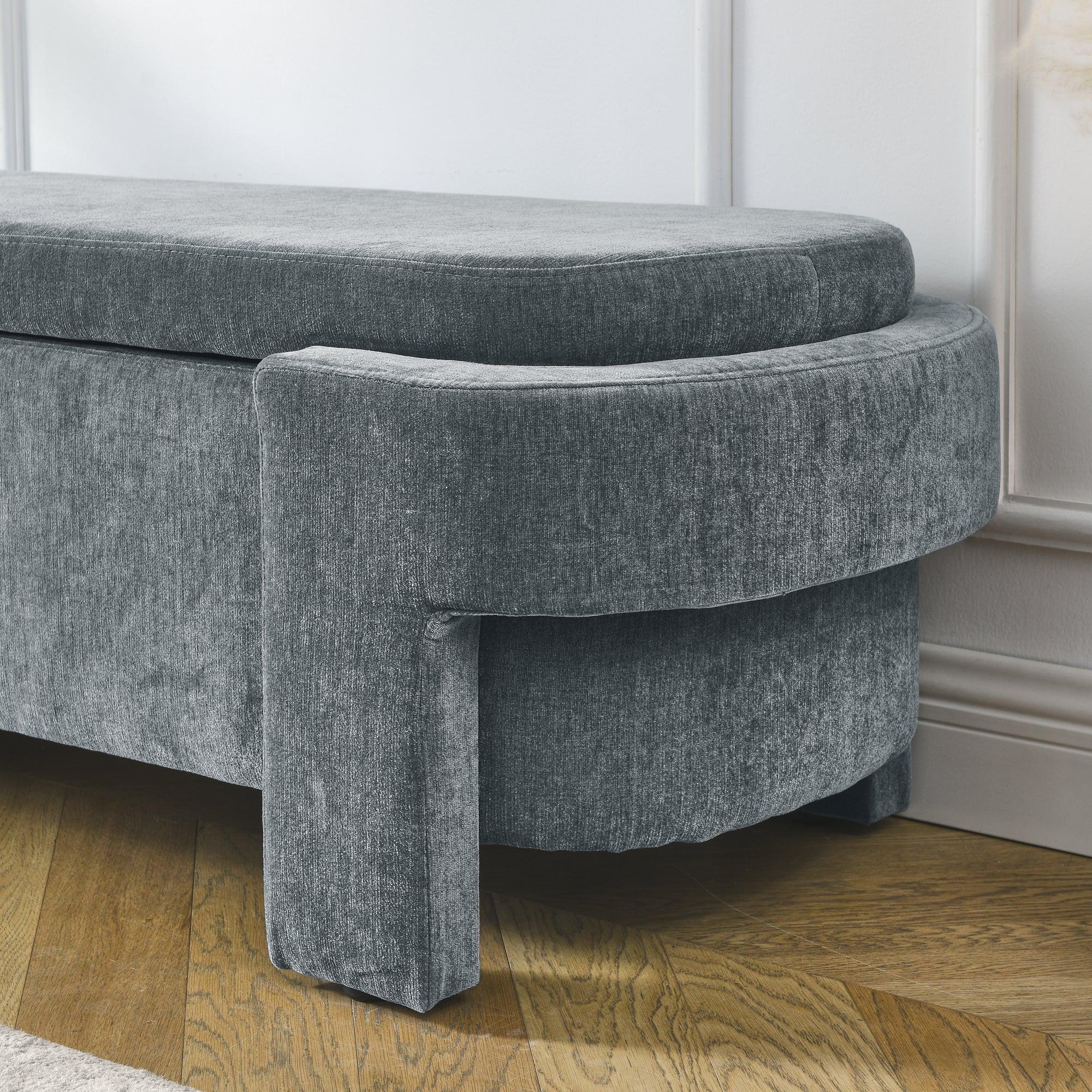 Chenille Upholstered Storage Bench with Large Capacity - 51.5