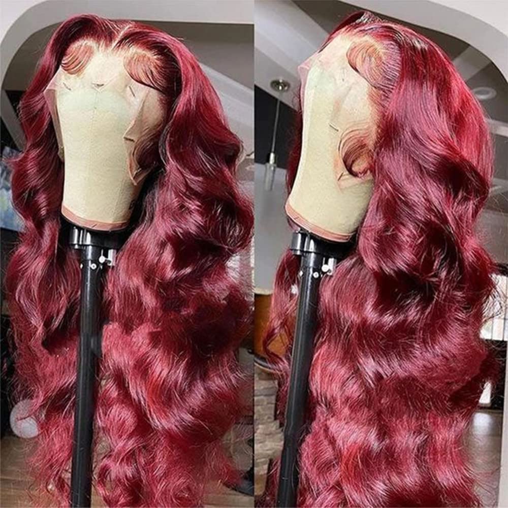 99J Burgundy Lace Front Wigs Human Hair - 13x4 HD Transparent Lace Frontal with Baby Hair & Pre-Plucked Hairline | Body Wave Glueless Lace Wig for Women (22 Inch) | Perfect for Cosplay, Daily Wear, and Special Occasions
