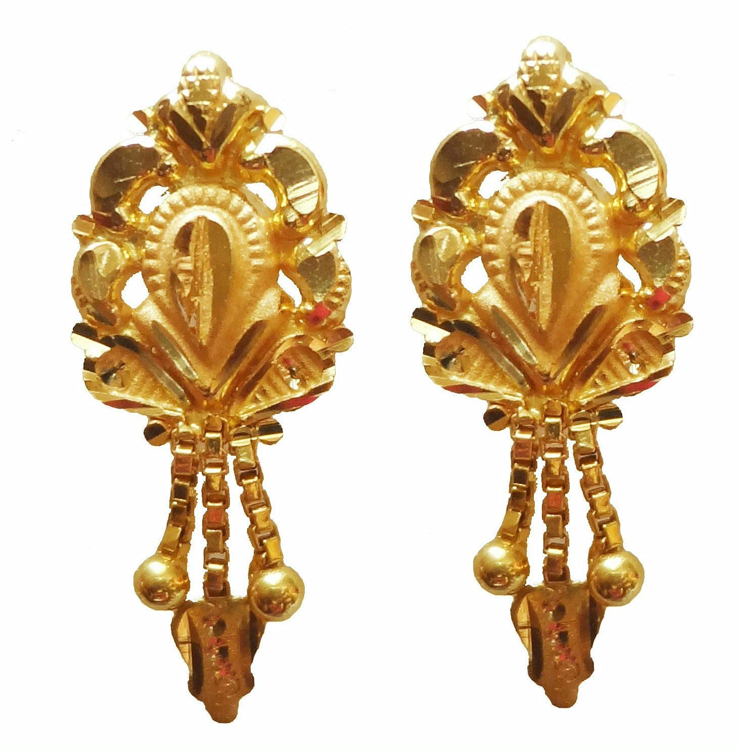 22K/18K Solid Gold Floral Earrings for Women - Certified 22 Carat & 18 Carat Yellow Gold Flower Design Jewelry (20mm x 8mm) - Perfect Gift for Girls, Brides, Weddings & Special Occasions