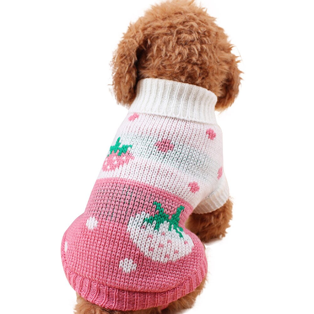 Vintage Christmas Dog Sweaters - 4 Cute Holiday Patterns (Reindeer, Red Heart) - Soft & Warm Puppy Sweater for Small Dogs & Cats - Perfect for Winter Holidays, Christmas Photos & New Year Celebrations (Pink)