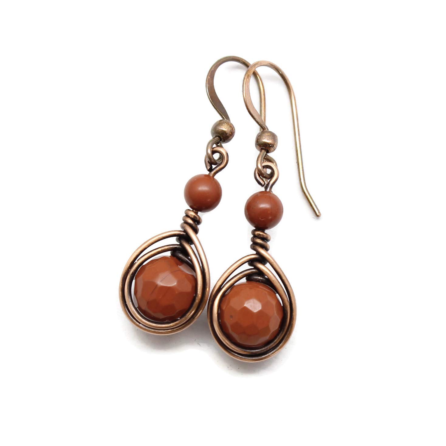 Handmade Solid Copper Earrings with Genuine Red Jasper Stone - Antiqued Finish, 1 Inch Drop Length - Boho Chic Jewelry for Women, Perfect for Everyday Wear & Special Occasions