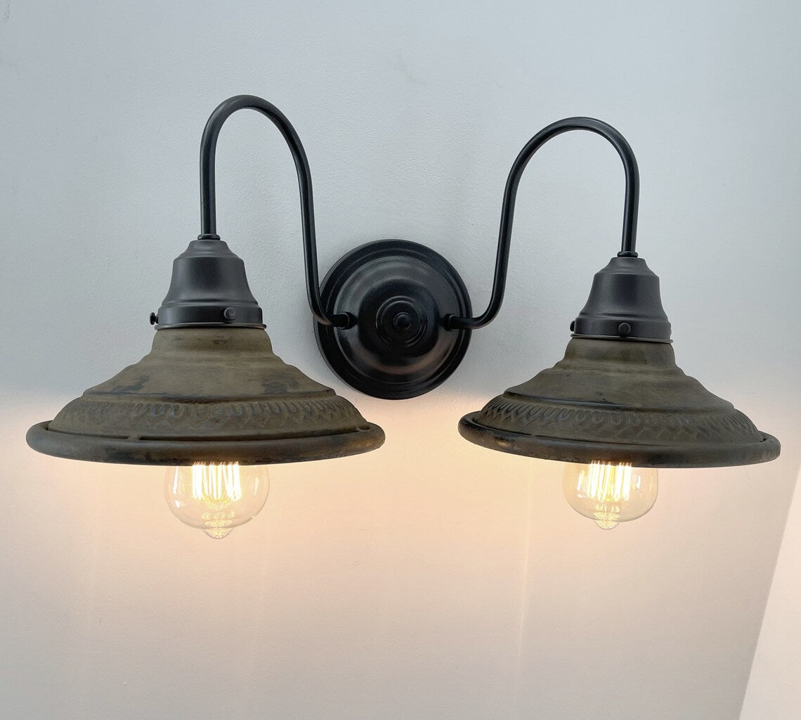 Double Rustic Industrial Farmhouse Wall Light Fixture - Vintage Style Sconce for Living Room, Bedroom & Entryway Lighting
