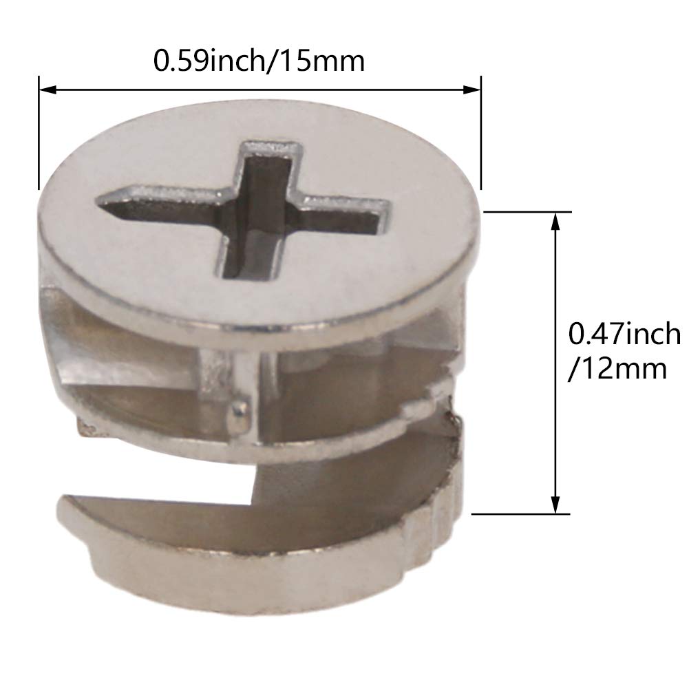 MroMax 15x12mm Silver Furniture Cam Lock Nut Connectors - 10pcs for Cabinet, Drawer, Dresser & Wardrobe Panel Assembly | DIY Home Furniture Repair & Installation
