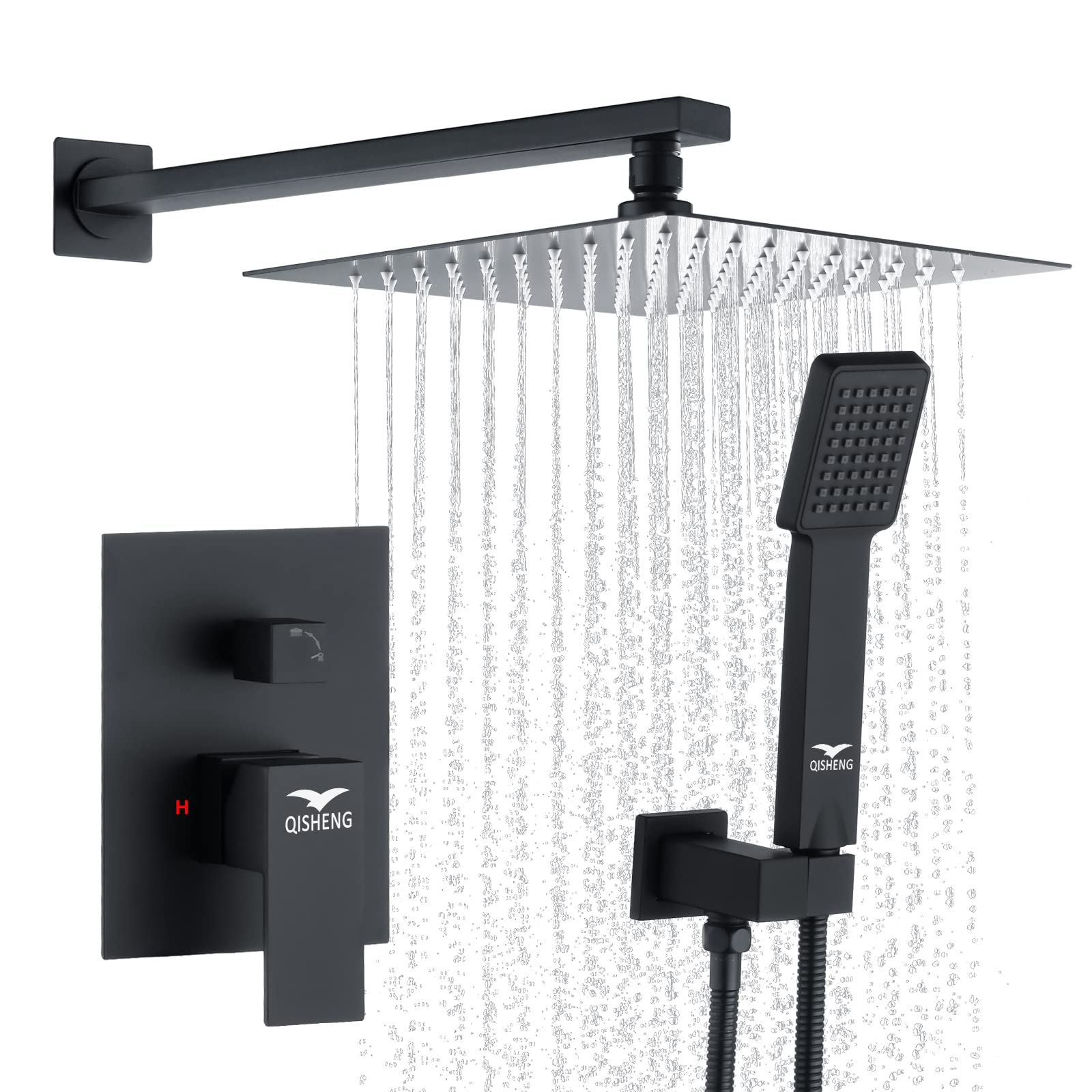 Premium Matte Black Shower System - 10 Inch Wall Mounted Rainfall Shower Head with Faucet Set (Includes Rough-in Valve Body & Trim) - Perfect for Modern Bathroom Renovations and Luxury Spa Experience