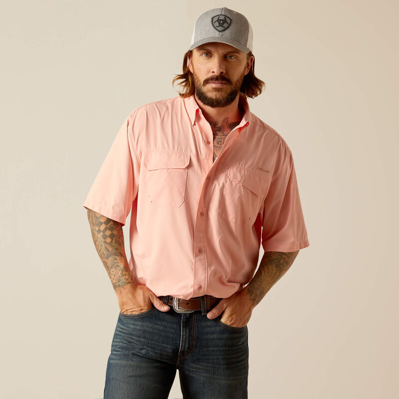 Ariat VentTEK Classic Fit Shirt for Men - Moisture Wicking & Breathable Performance Shirt in Apricot Blush - Ideal for Outdoor Activities, Hiking & Casual Wear