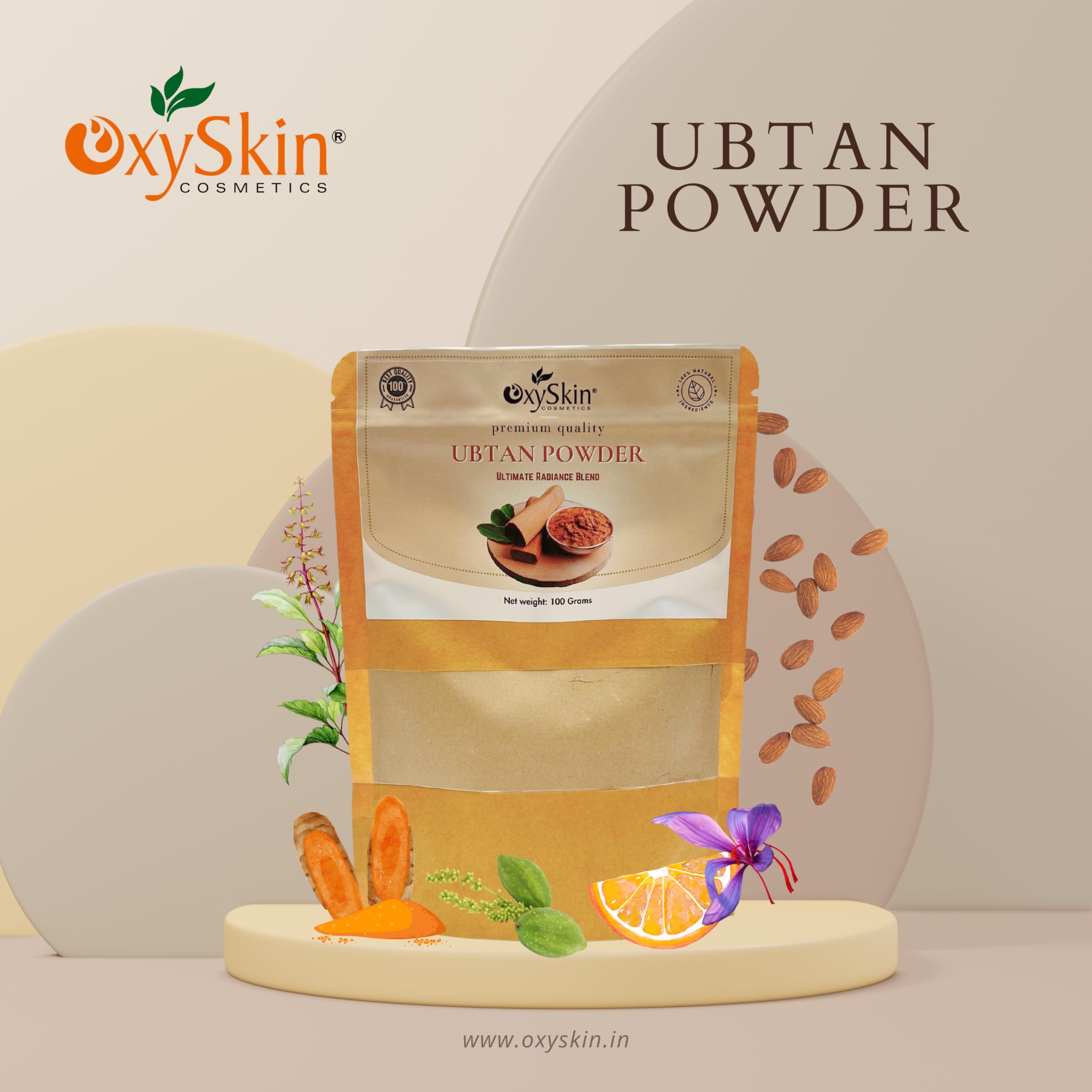Oxyskin Cosmetics Ubtan Powder - 100% Organic Skin Brightening & Tan Removal Treatment for All Skin Types | 100gm | Reduces Scars & Evens Skin Tone | Perfect for Daily Skincare Routine & Bridal Glow Preparation