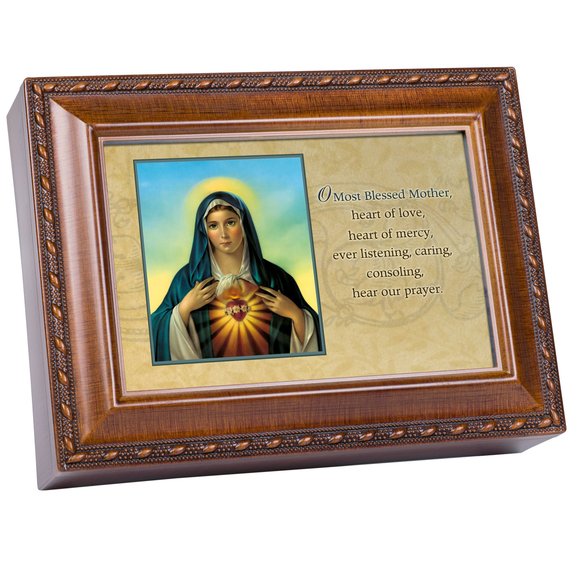 Beautiful Cottage Garden Immaculate Heart Woodgrain Music Jewelry Box - Plays Ave Maria - Perfect for Gift Giving, Home Decor & Keepsake Storage