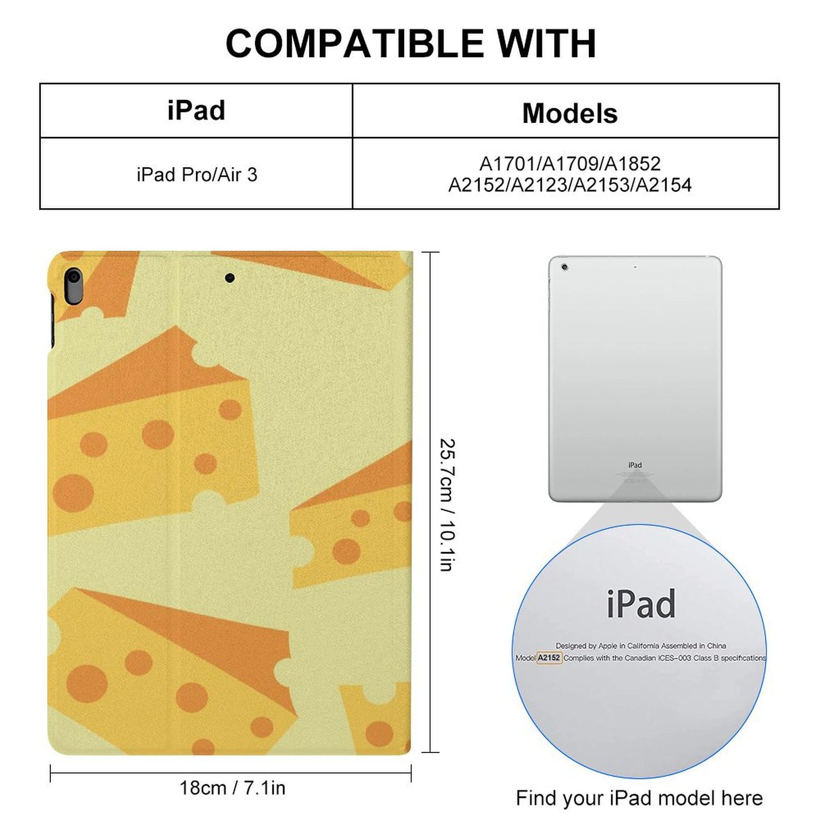 Food Themed Tasty Cheese iPad Pro/Air 3 (10.5in) Case - Multi-Angle Stand with Auto Wake/Sleep | Perfect for Kitchen, Office & Travel Use