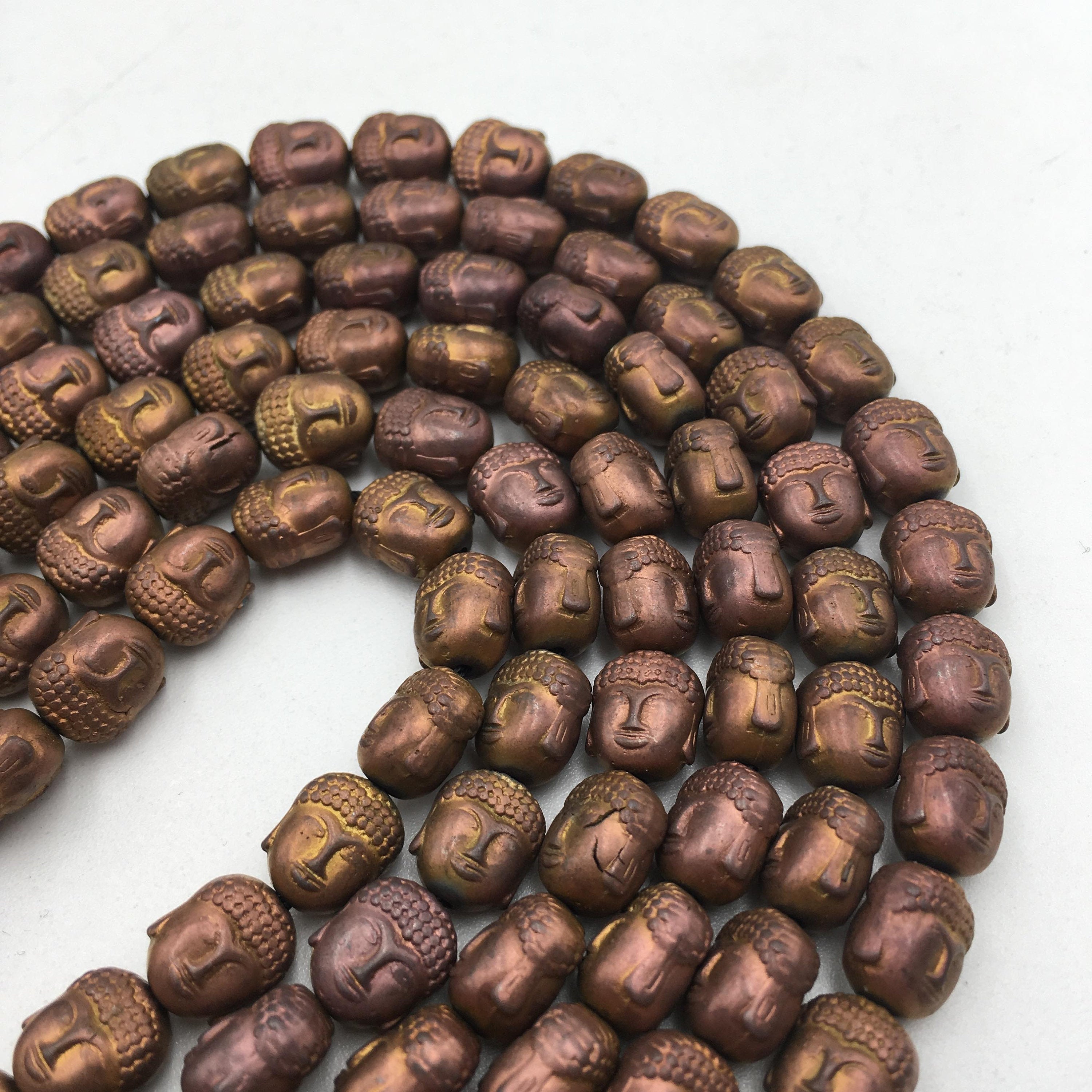 Gray/Gold/Silver/Copper Hematite Matte Buddha Head Beads 8x10mm 15.5