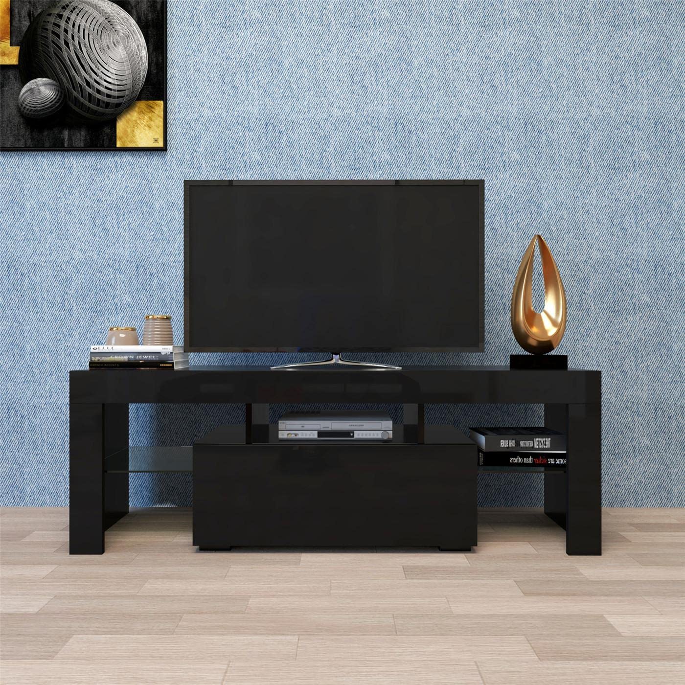 JINS&VICO TV Stand with LED RGB Lights - Modern Flat Screen TV Cabinet for Gaming Consoles & Entertainment Systems - 51.2