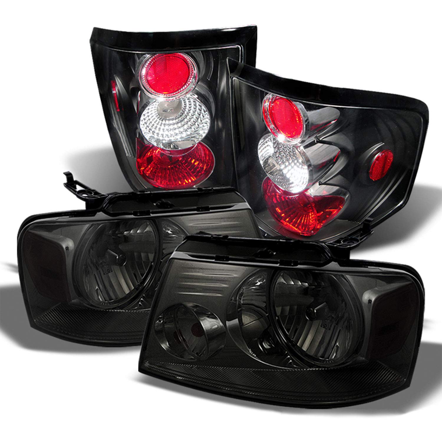 AKKON Smoked Headlights & Black Tail Brake Lamps for 2004-2008 Ford F150 Styleside - Complete Left & Right Pair - Durable Replacement for Improved Night Visibility & Style Upgrade