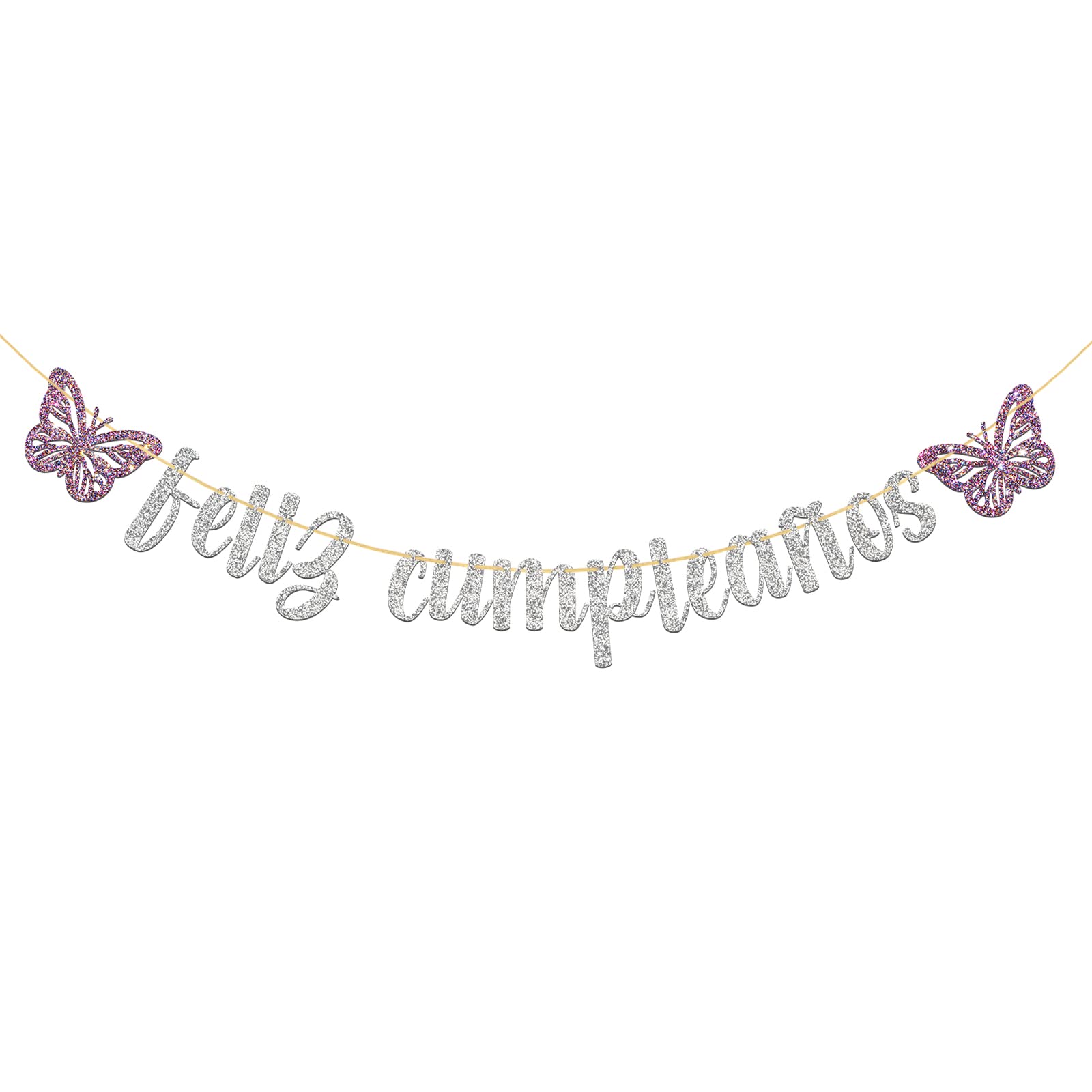 Happy Birthday Banner - Silver Glitter Butterfly Party Decorations for Spanish Themed Celebrations | Perfect for Birthday Parties, Baby Showers & Special Events